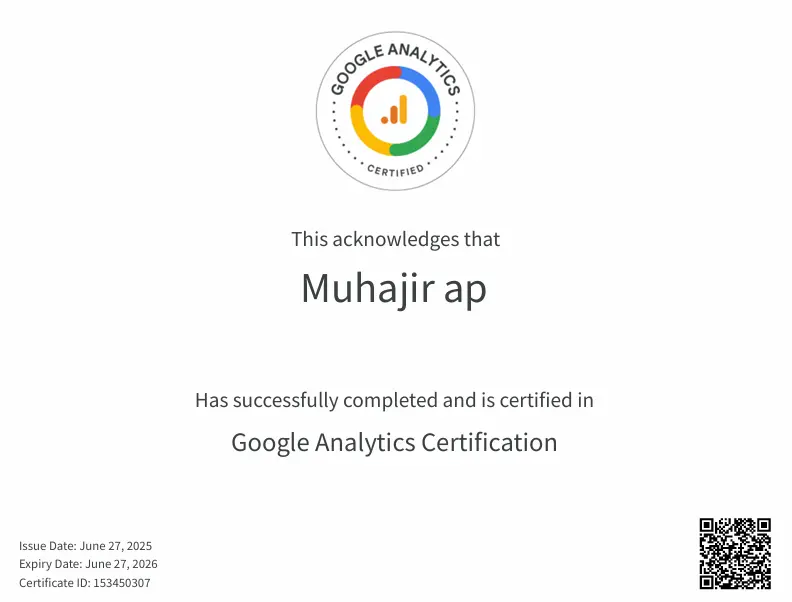 google analytic certificate gained by best freelance digital marketing consultant in dubai
